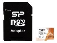 Silicon Power Superior Pro 256 GB, micro SDXC, Flash atminties klasė 10, su adapteriu, C10,UHS-I U3, A1, V30