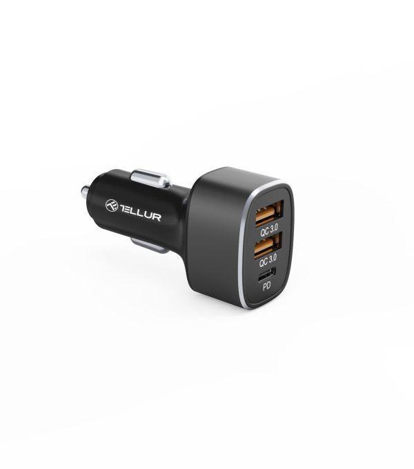 Tellur automobilinis įkroviklis FCC9, 56W, 9A (2XQC 3.0 + PD20W) juodos spalvos