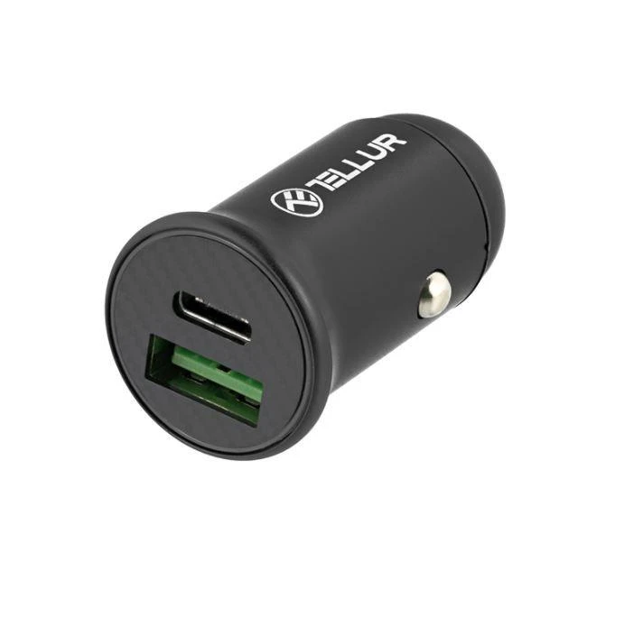 Tellur automobilinis įkroviklis PD60W QC30W FCC7 juodos spalvos
