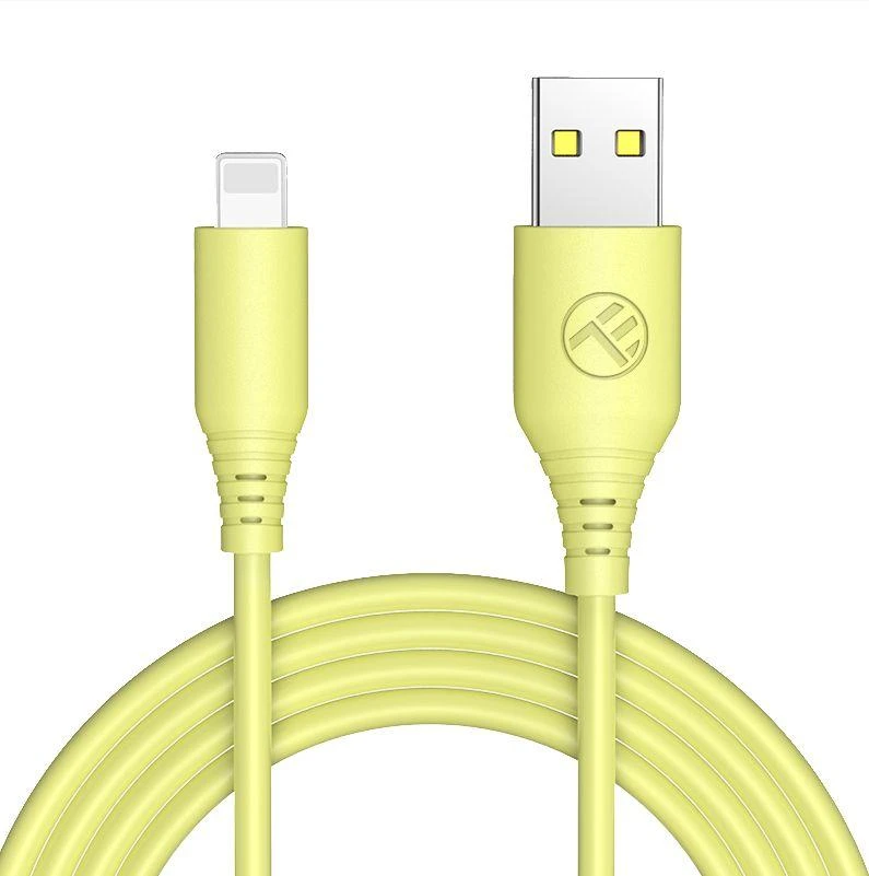 Tellur silikoninis USB-A į Lightning kabelis, 1 m, geltonas