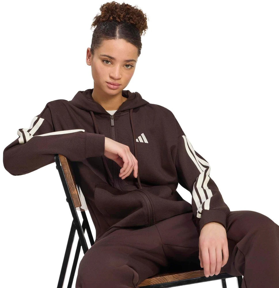 Bluza damska adidas Essentials 3-Stripes Full-Zip Fleece Hoodie ruda KX0784 (2XL)