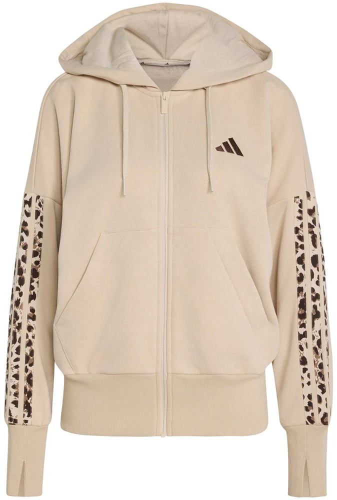 Bluza damska adidas Seasonal Essentials Animal Print 3-Stripes Full-Zip Hooded smėlio sp. KH1547 (M)