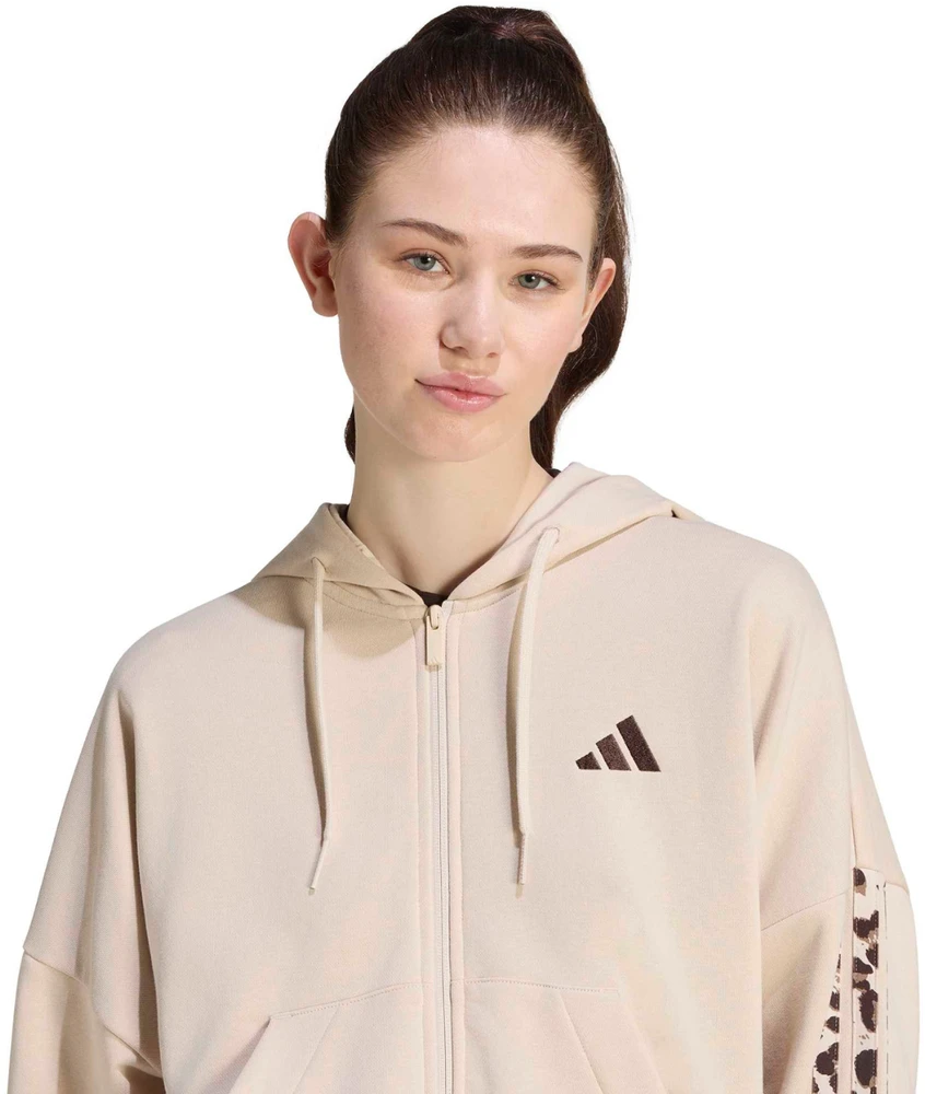 Bluza damska adidas Seasonal Essentials Animal Print 3-Stripes Full-Zip Hooded smėlio sp. KH1547 (M)