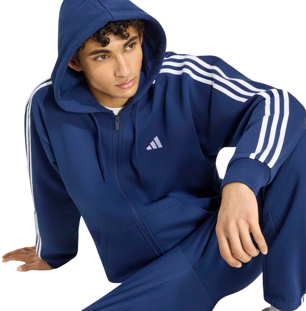 Bluza vyriška adidas Essentials 3-Stripes Fleece Full-Zip Hoodie tamsiai mėlyna KY4144 (S)