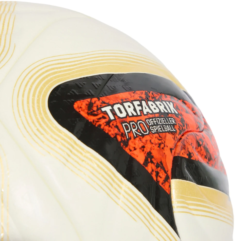 Futbolo kamuolys adidas Bundesliga 26/27 Torfabrik Pro baltas-oranžinis-auksinis KG6037