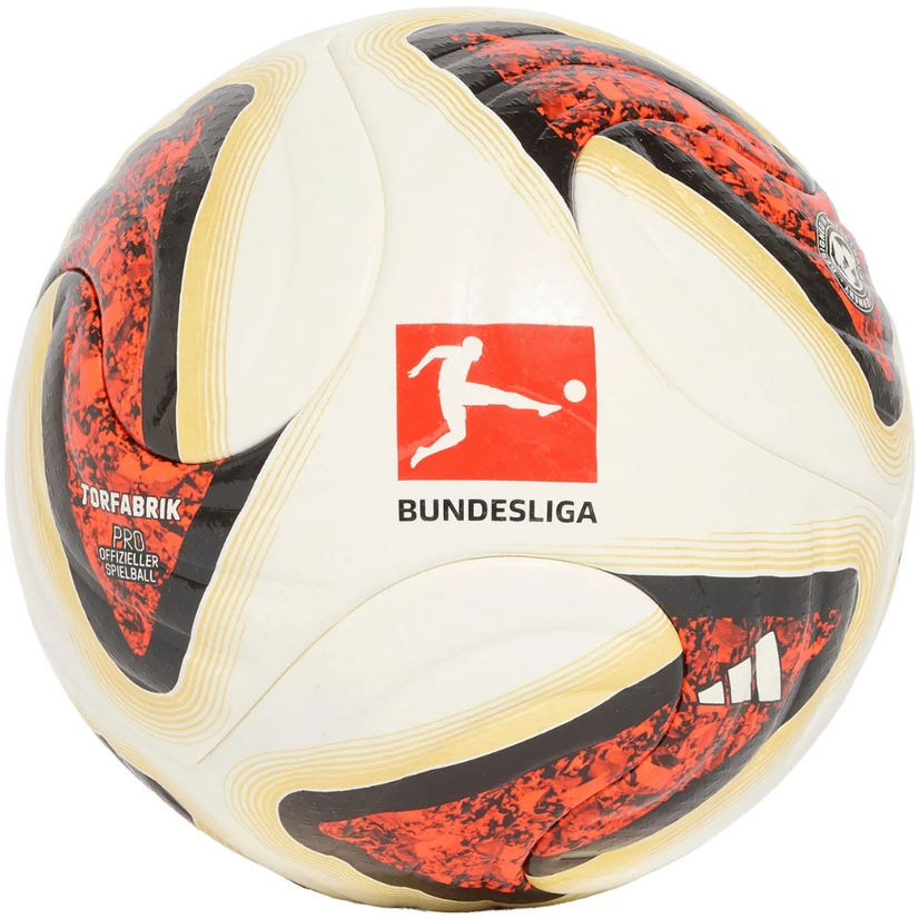 Futbolo kamuolys adidas Bundesliga 26/27 Torfabrik Pro baltas-oranžinis-auksinis KG6037