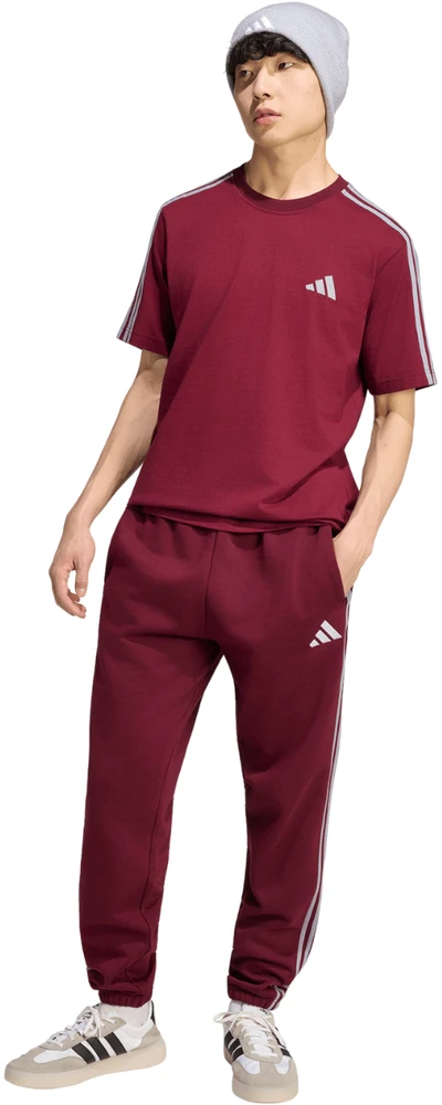Kelnės vyrams adidas Essentials 3-Stripes Fleece Tapered Cuffed bordo spalvos KY4134 (XL)