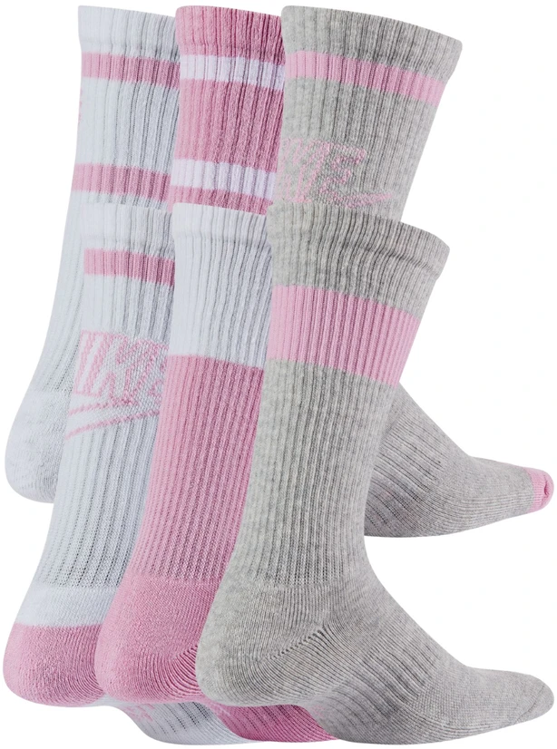 Nike Everyday Cush Crew jaunimo kojinės baltos, rožinės, pilkos CK7302 905 (34-38)