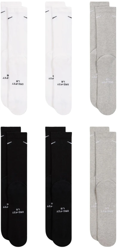 Kojinės Nike Everyday Elevated 6 par balta, juoda, pilka HQ8021 903 (43-46)