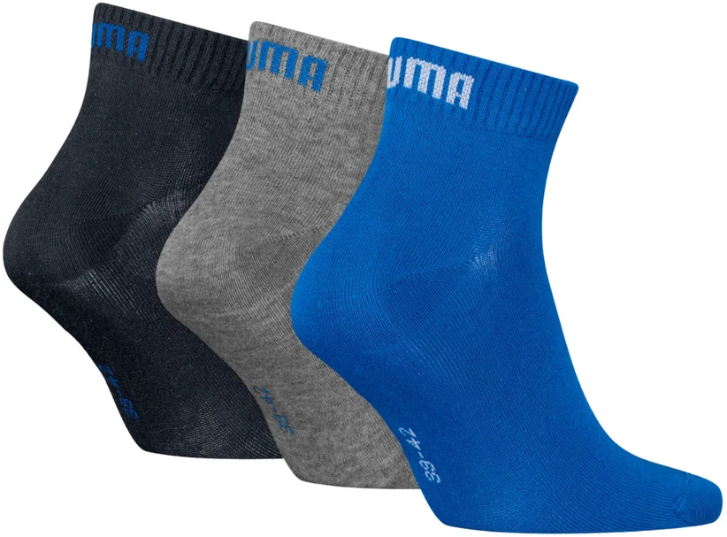 Kojinės Puma Quarter Plain 3pak tamsiai mėlyna, pilka, mėlyna 938589 08 (39-42)