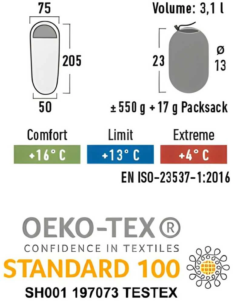Miegmaišis High Peak Ultra Pak 500 Eco 205x75x50 cm zielono-raudona 23254