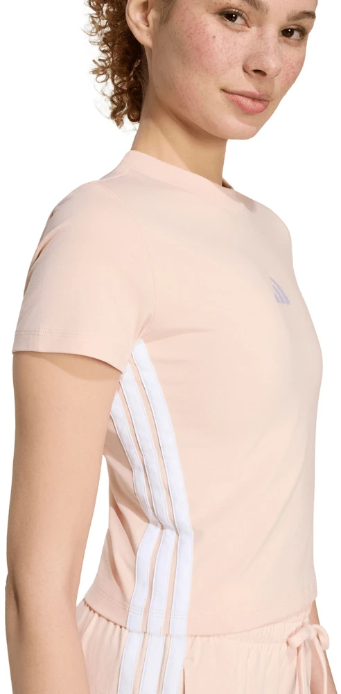 Moteriški marškinėliai adidas Essentials 3-Stripes Slim Baby pastelinis róż KD2343 (M)