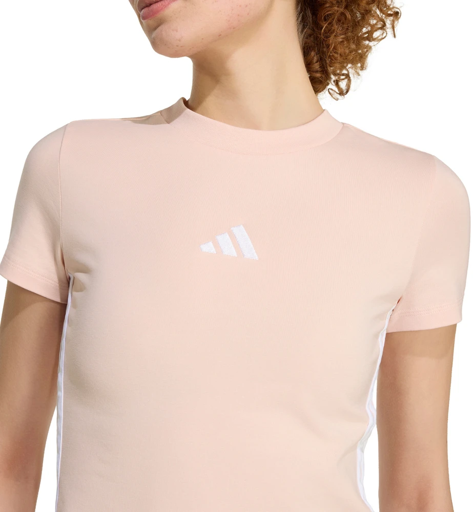 Moteriški marškinėliai adidas Essentials 3-Stripes Slim Baby pastelinis róż KD2343 (M)