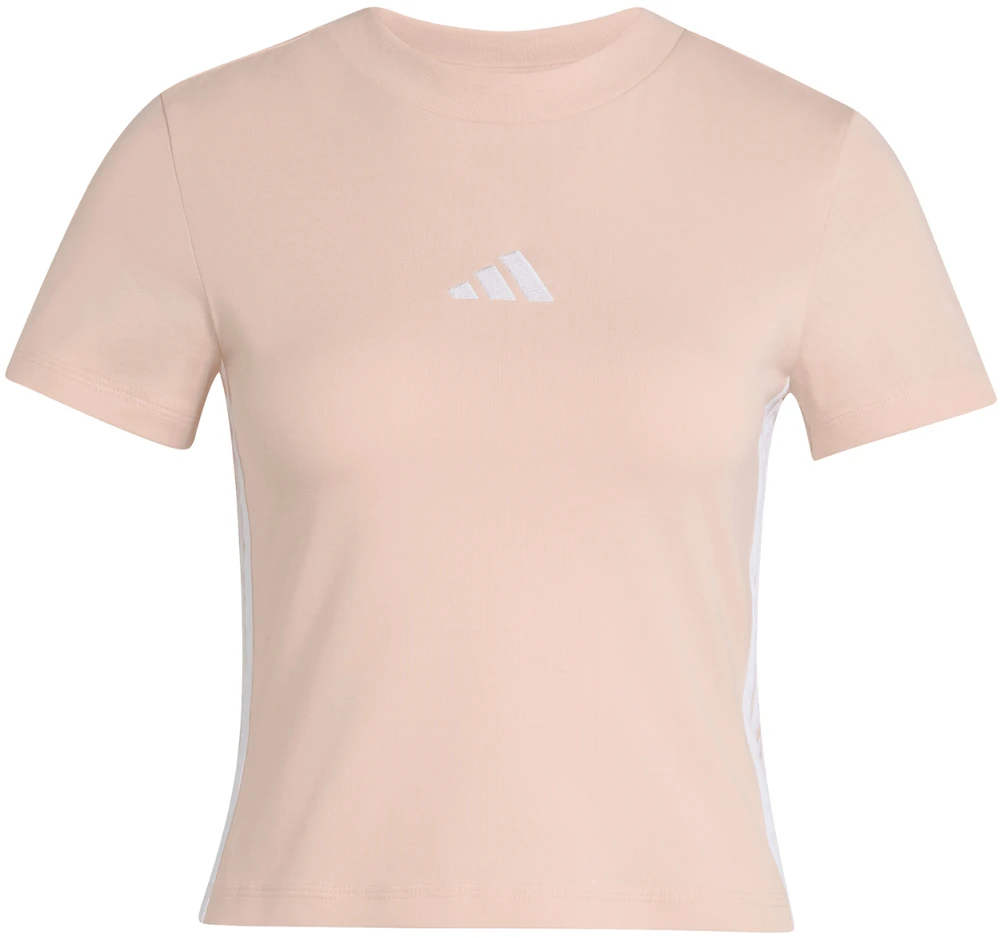 Moteriški marškinėliai adidas Essentials 3-Stripes Slim Baby pastelinis róż KD2343 (M)