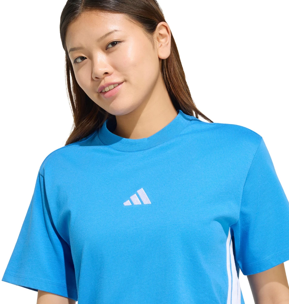 Moteriški marškinėliai adidas Essentials 3-Stripes Cotton jasnoniebieska KC5197 (XS)