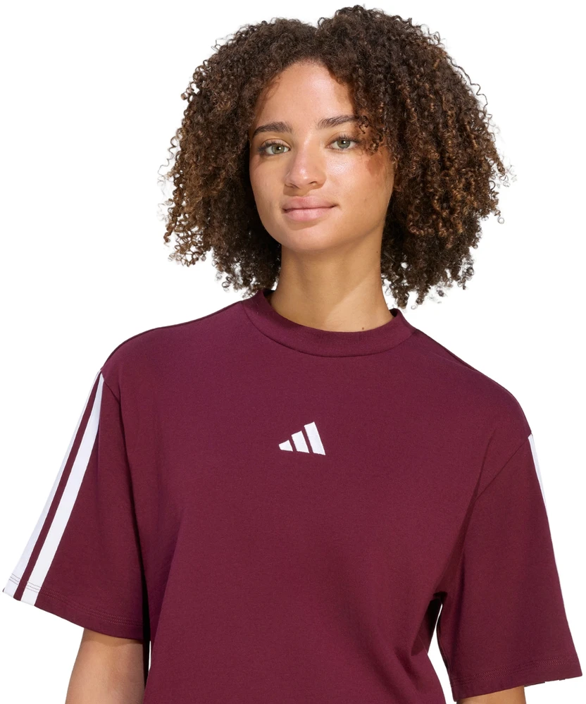 Moteriški marškinėliai adidas Essentials 3-Stripes Boyfriend bordinė KF6287 (XL)