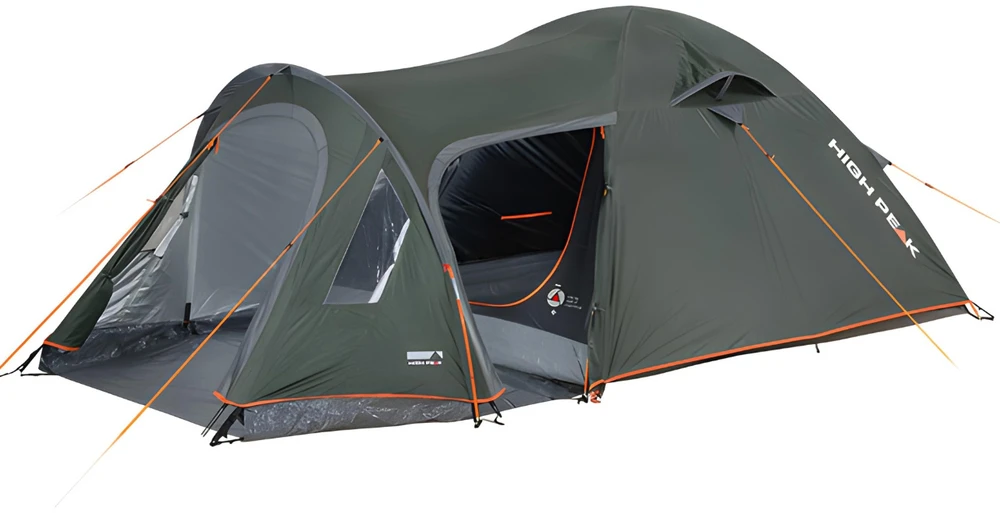 „High Peak“ kupolinė palapinė „Kira 4.1“ (tamsi žalia/pilka, su tunelio formos prieangiu, klimato apsauga 80)