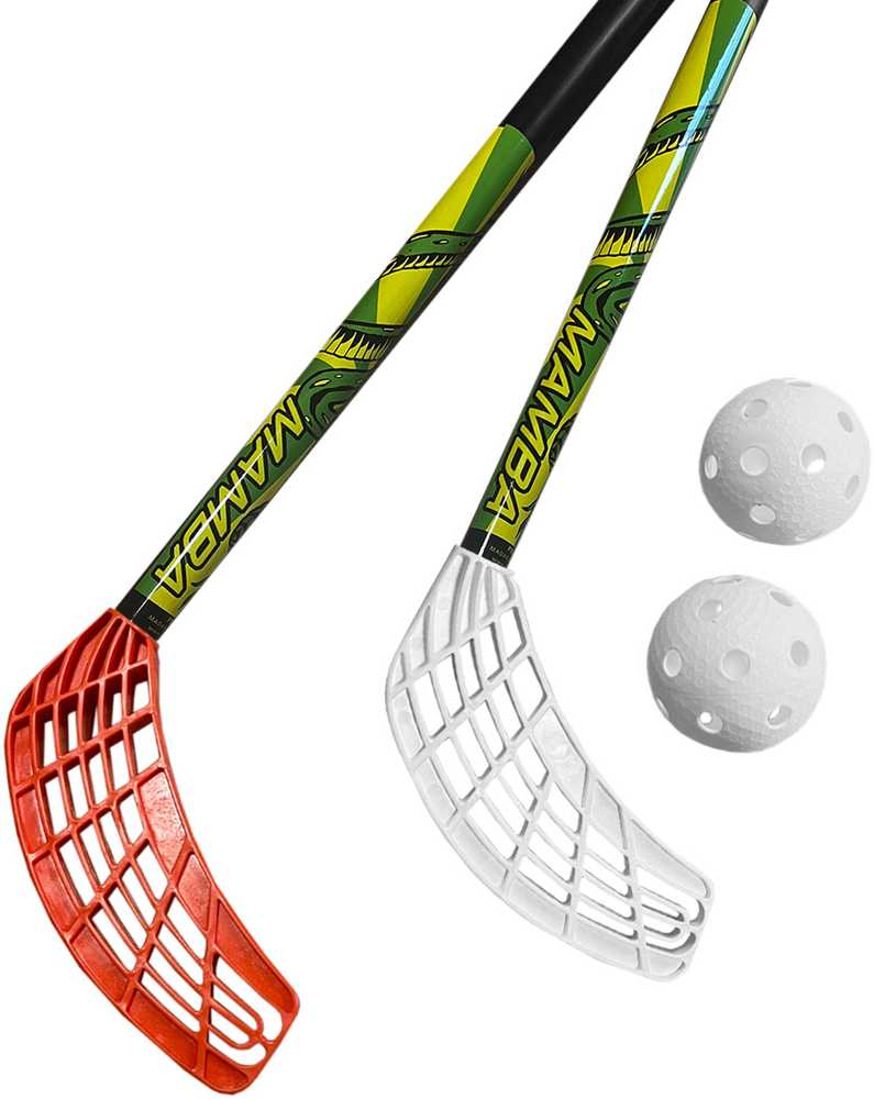 Rinkinys do unihokeja Azetx Mamba Junior 2 kije HDPE proste bez owijki 87 cm+2 piłki Optimus