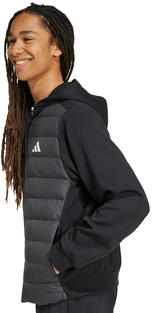 Vyriška adidas Essentials Climawarm hibridinė pūkinė striukė su gobtuvu, juoda KA5251