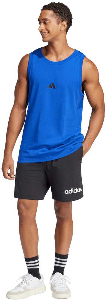 Vyriški adidas Essentials marškinėliai be rankovių su mažu logotipu mėlyni JE8978