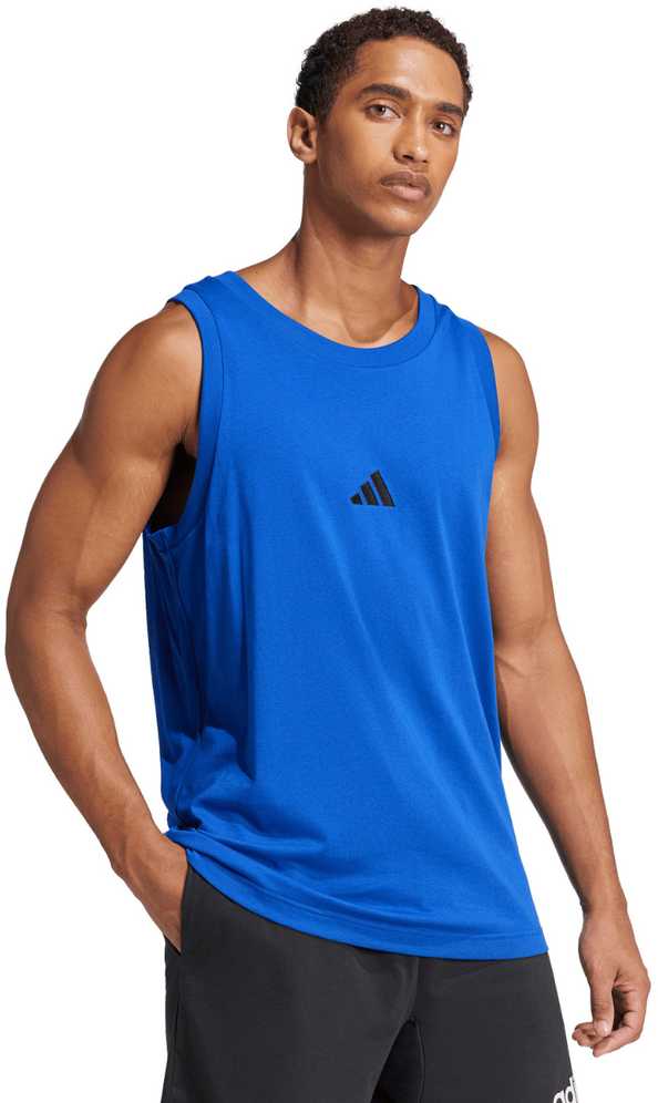 Vyriški adidas Essentials marškinėliai be rankovių su mažu logotipu mėlyni JE8978