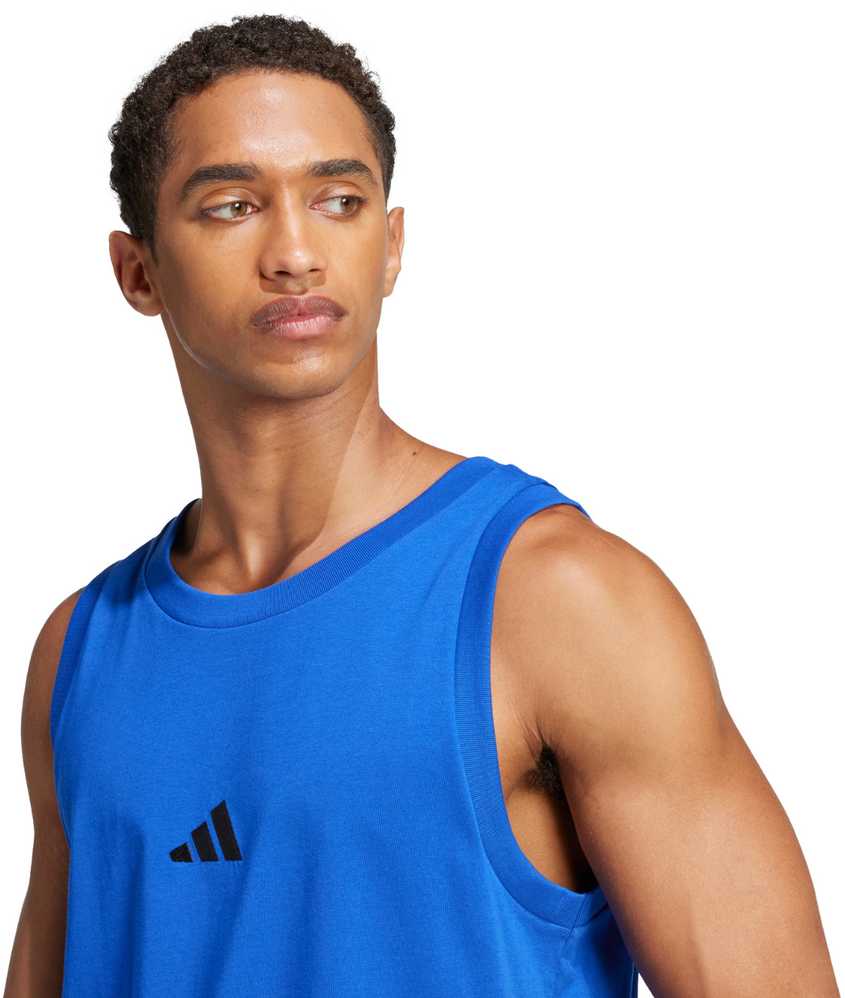 Vyriški adidas Essentials marškinėliai be rankovių su mažu logotipu mėlyni JE8978