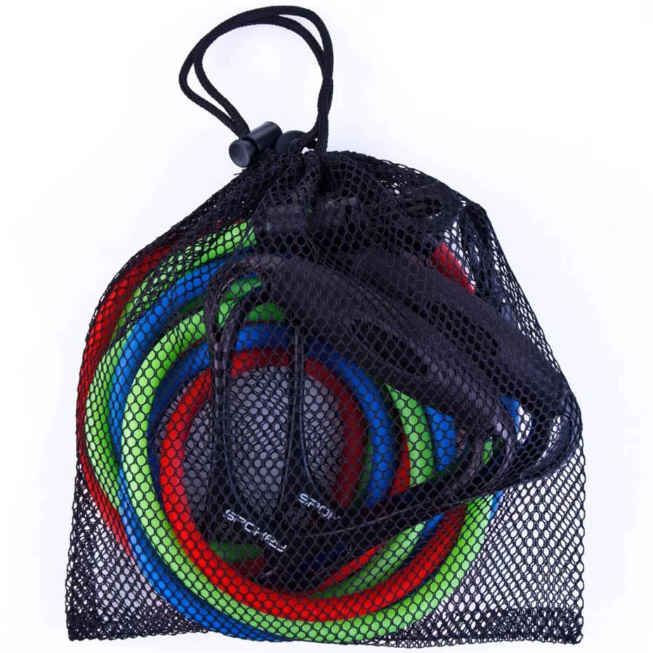 Spokey BACKER II Expander su keičiamomis gumomis, 127 cm, 3 juostos su skirtingais atsparumo laipsniais, Raudona/Žalias/Mėlyna, Guma