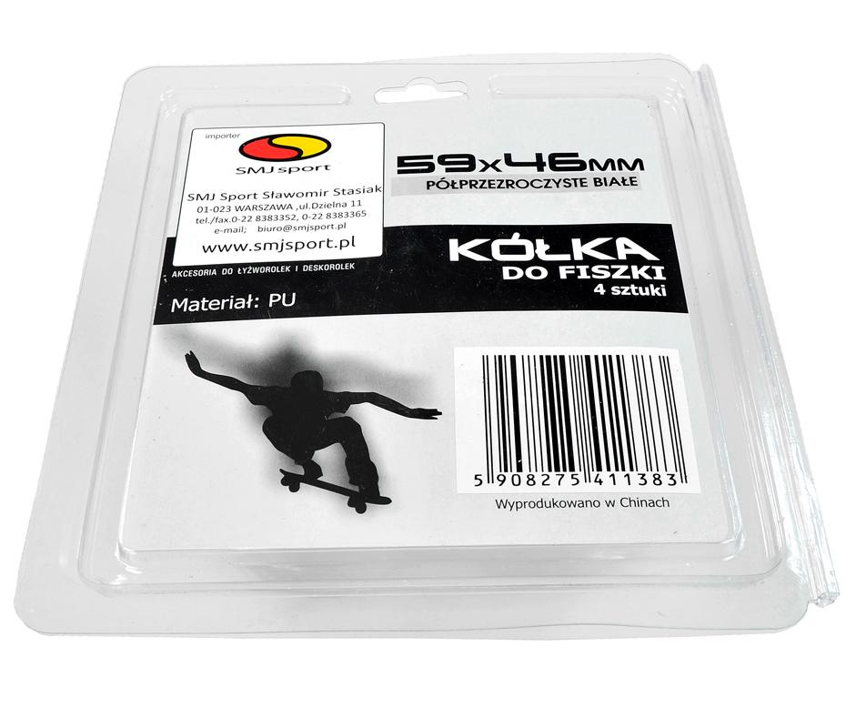 Plastikiniai SMJ ratukai riedlentėms 59x46mm /4vnt./ balti ir skaidrūs