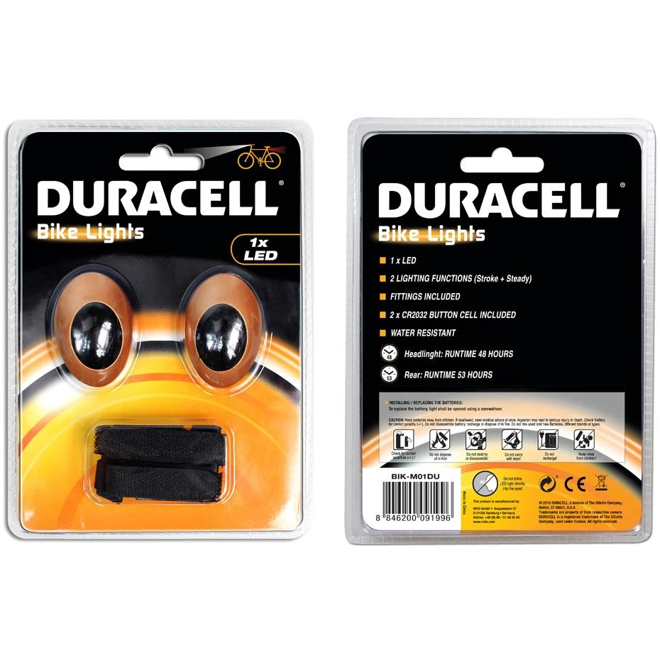Duracell priekis + galinis 1 Led dviračio žibintų rinkinys 00919