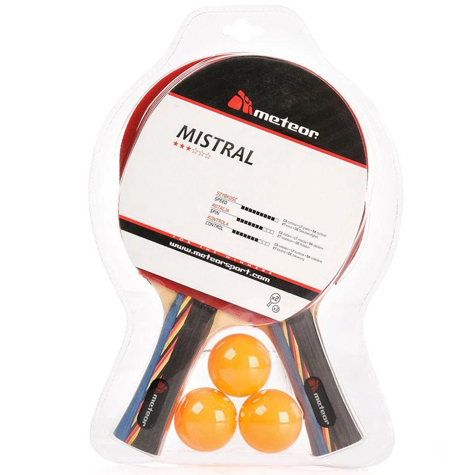 Stalo Teniso Rinkinys METEOR MISTRAL***, 2 Raketės ir 3 Kamuoliukai