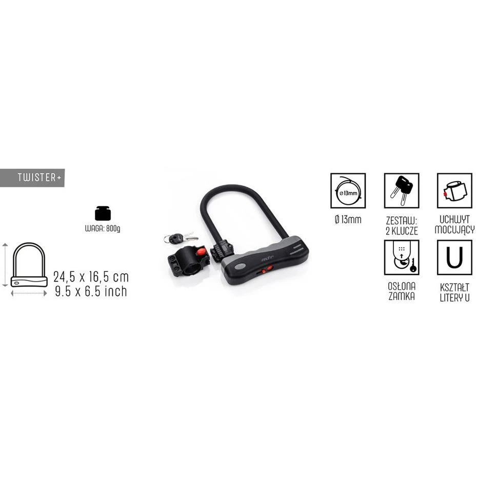 Meteor Dviračių u-lock užraktas twister+