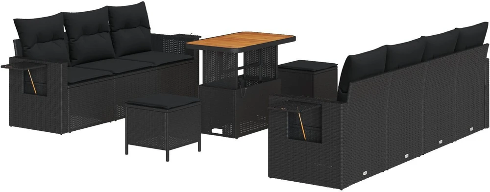 Lauko baldų komplektas Sodo Sofų Rinkinys 10 vnt. Juoda poliratanas