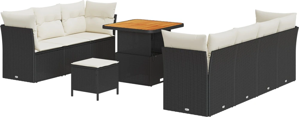 Sodo Sofų Rinkinys su pagalve 10 pcs Juoda ir kreminė