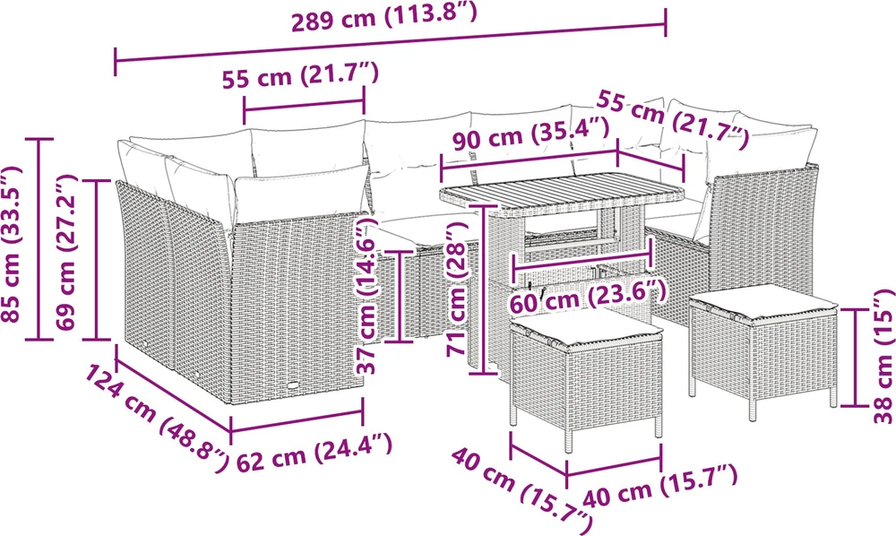 Lauko baldų komplektas Sodo Sofų Rinkinys 10 pcs Smėlio poliratanas