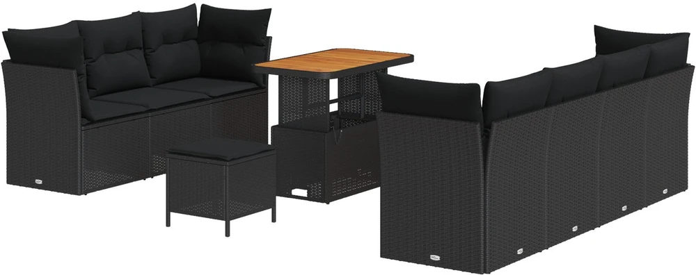 Sodo Sofų Rinkinys su pagalve su saugykla 10 pcs Juoda