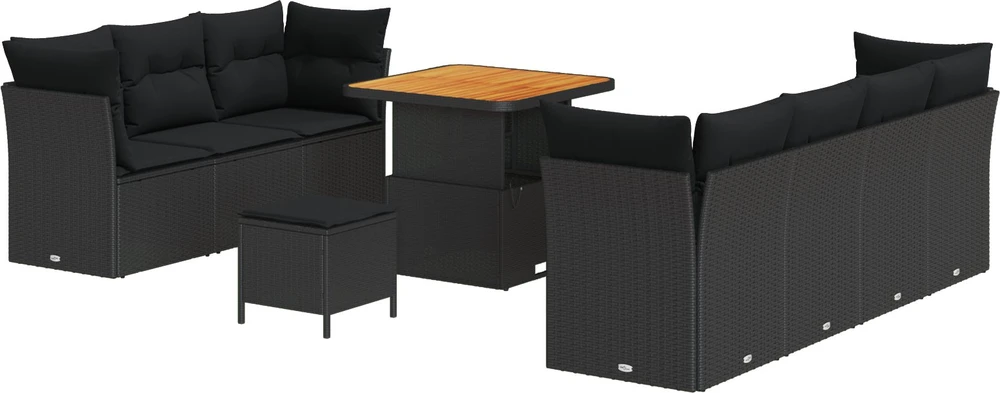 Sodo Sofų Rinkinys su pagalve su saugykla 10 pcs Juoda