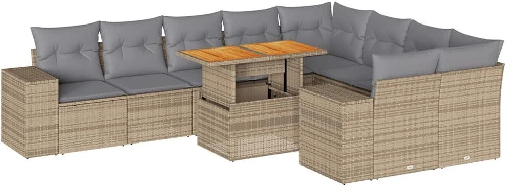 Sofa Sofos komplektas su pagalvėlėmis, 10 dalių, poliratanas/akacija