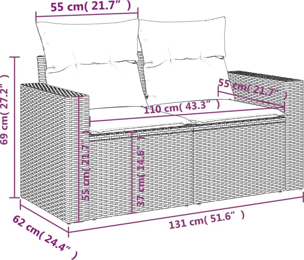 Sofa Sofos komplektas su pagalvėlėmis, 10 dalių, juodas, poliratanas