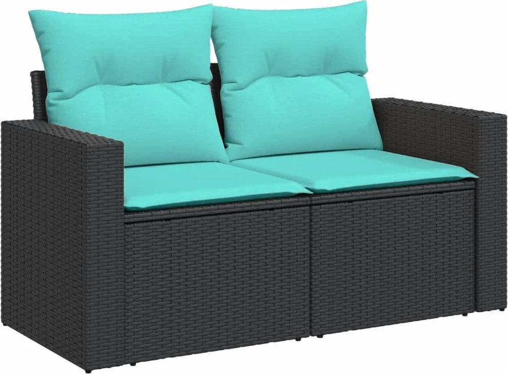 Sofa Sofos komplektas su pagalvėlėmis, 10 dalių, juodas, poliratanas