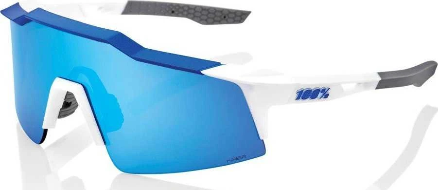 100% Akiniai 100% SPEEDCRAFT SL Matte Baltas/Metallic Mėlyna - HiPER Mėlyna Multilayer Mirror Lens (Mėlyni veidrodiniai daugiasluoksniai stiklai LT 15% + Skaidrūs stiklai LT 93%)