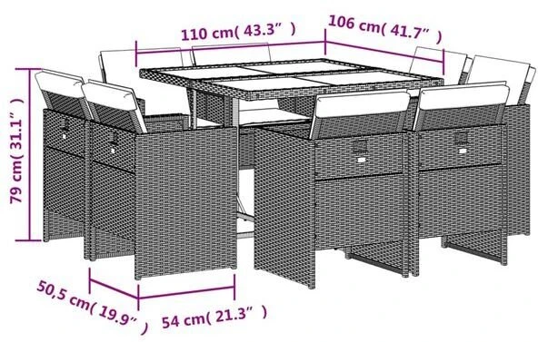 Lauko baldų komplektas Sodo komplektas su pagalvėlėmis, 11 dalių, rudas, poliratanas