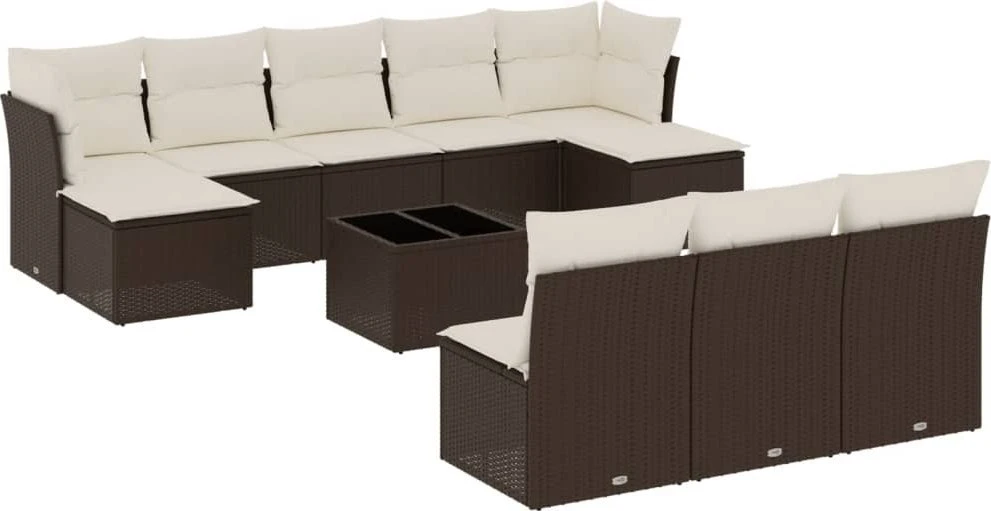 Sofa Sodo komplektas su pagalvėlėmis, 11 dalių, rudas, poliratanas