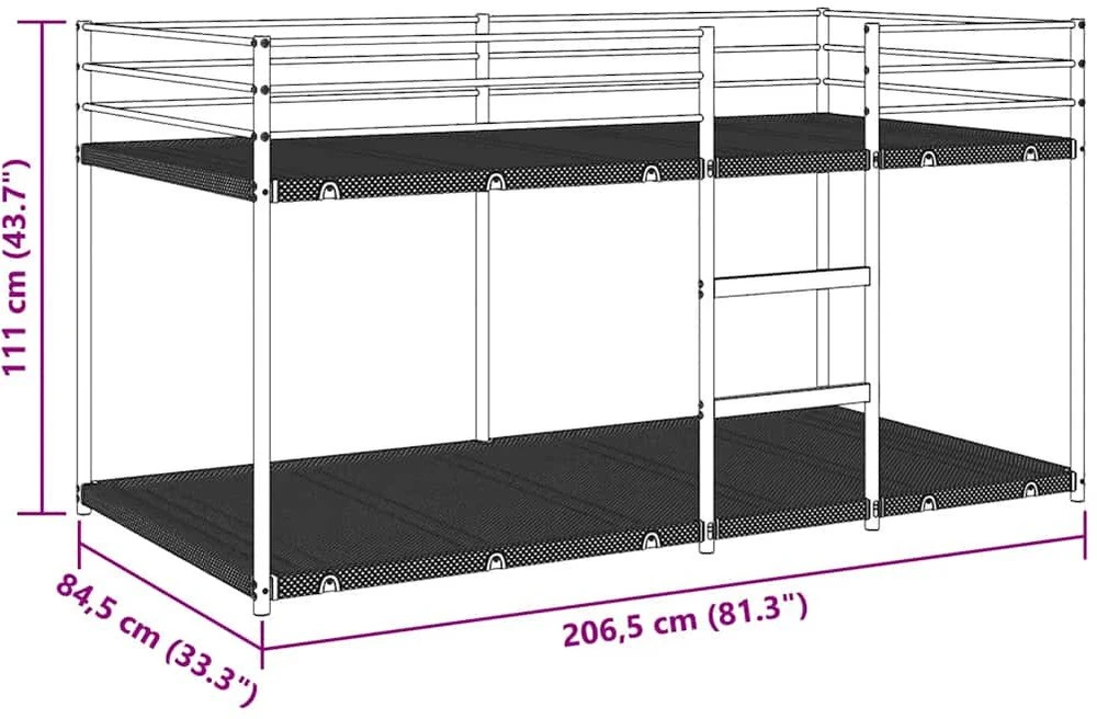 Dviaukštė lova be čiužinio Balta 80x200 cm Plienas