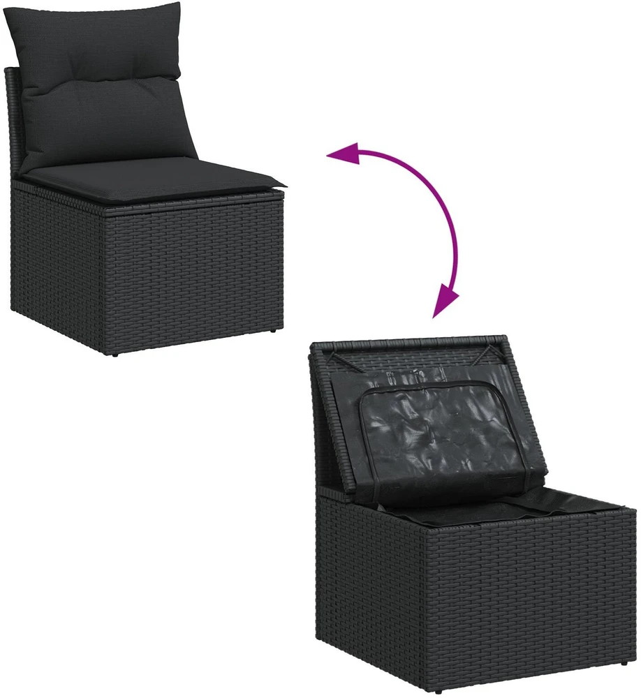 Sodo Sofų Rinkinys 12 vnt. 7-Vietų skaičius Juoda Poli ratanas