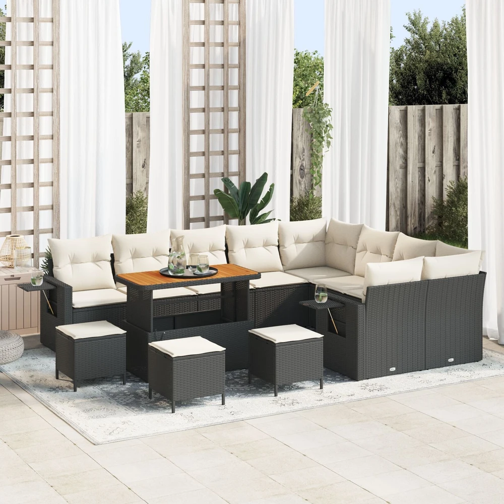 Sodo Sofų Rinkinys 12 vnt. 11-Vietų skaičius Juoda ir kreminė