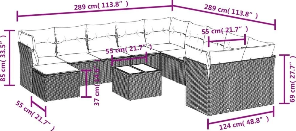 Lauko baldų komplektas Sodo komplektas su pagalvėlėmis, 12 dalių, rudas, poliratanas