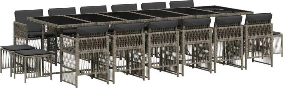 Sofa Sodo komplektas su pagalvėlėmis, 17 dalių, pilkas, poliratanas