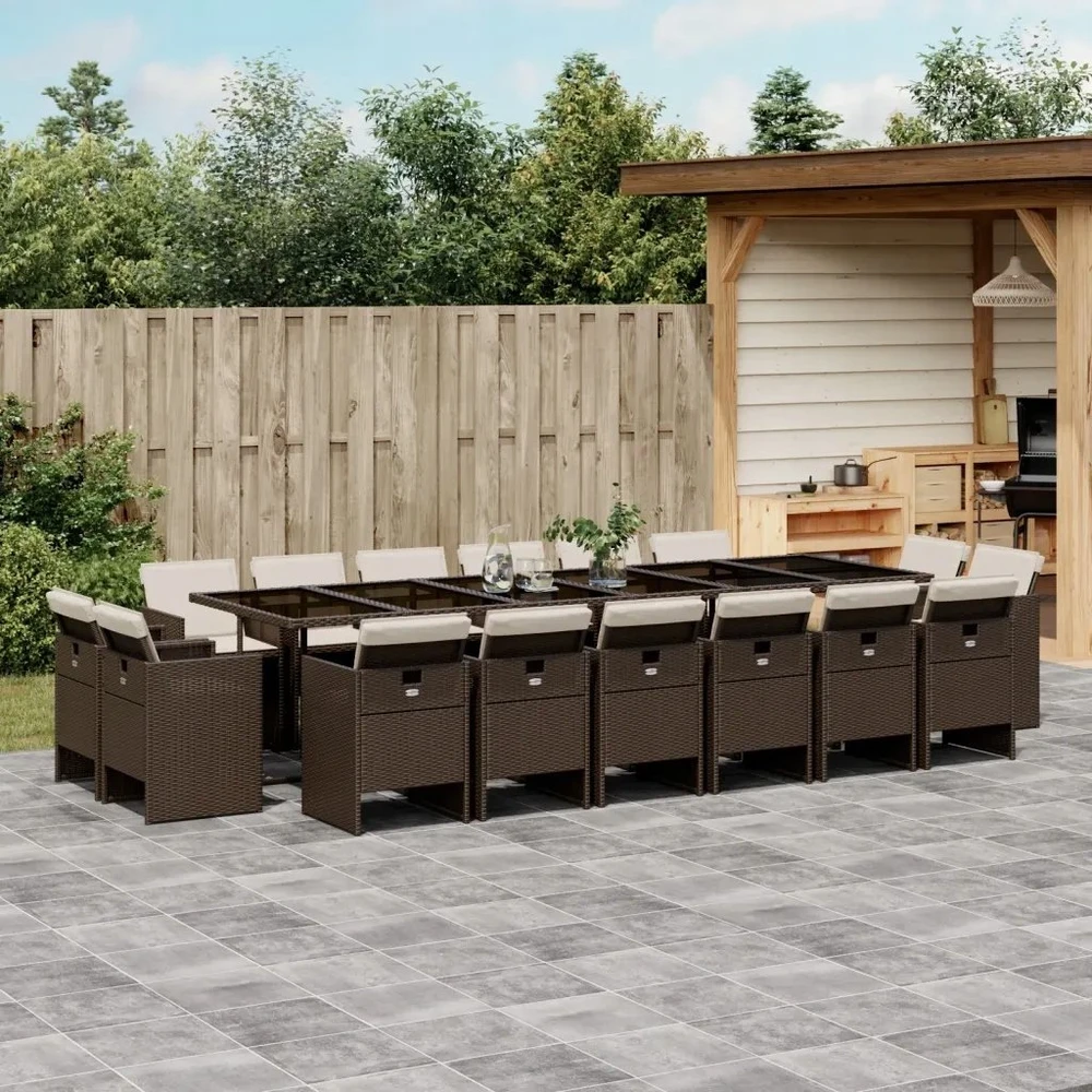 Lauko baldų komplektas Sodo komplektas su pagalvėlėmis, 17 dalių, rudas, poliratanas