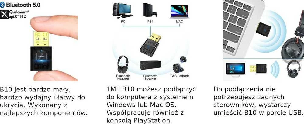 1Mii B10 Bluetooth adapterio funkcionalumo ir suderinamumo diagrama