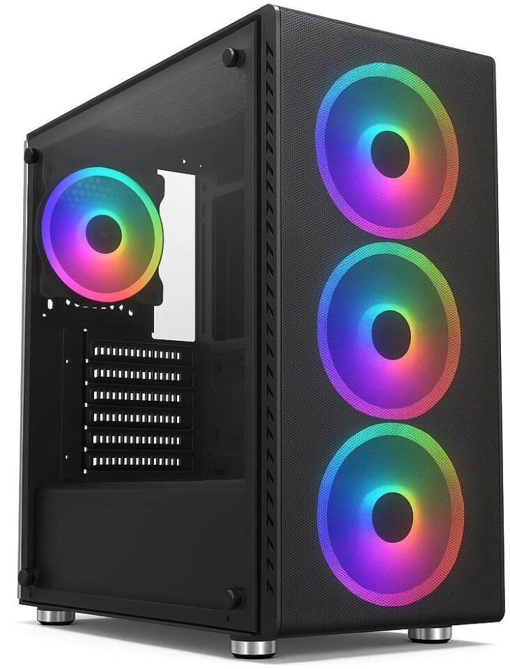 1St Cool 1stCOOL Rainbow Mid Tower ATX AU Korpusas permatomas šoninis skydelis 4x 120mm ventiliatoriai 650W 88+ juoda